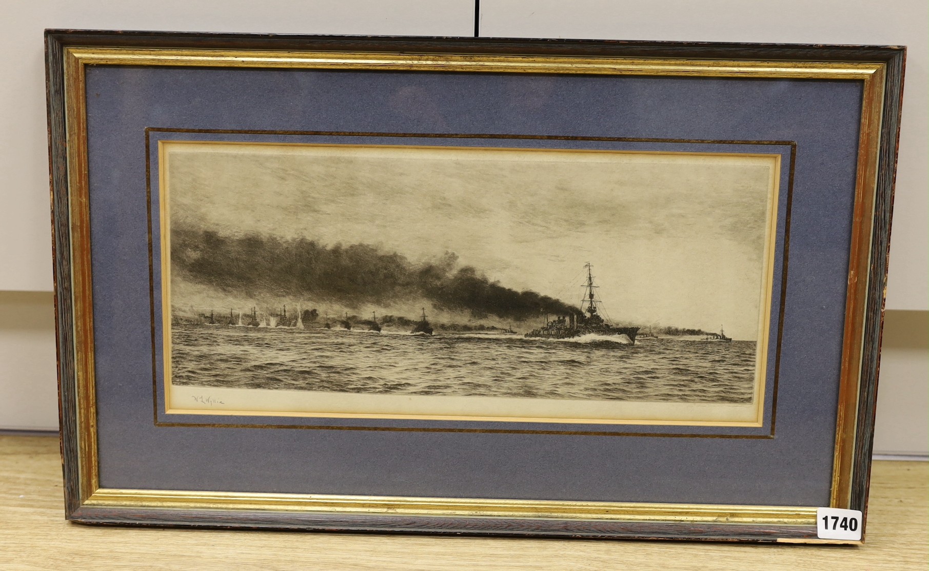 William Lionel Wyllie, etching, “HMS Champion and 13th Flotilla ahead of Beatty’s battle cruisers”, signed, 20 x 43cm